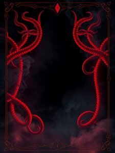 Rendered affirmation card: A mystical tarot-style affirmation card, hyper-detailed cosmic horror aesthetic. Deep obsidian background with glowing crimson energy tentacles framing a central clearing for text. Ethereal smoke, high-contrast lighting, cinematic atmosphere, 8k resolution, photorealistic textures.", premium printable affirmation card, full color, clean readable typography area, decorative border, 2:3 portrait ratio, no watermark, card variation 2 of 2